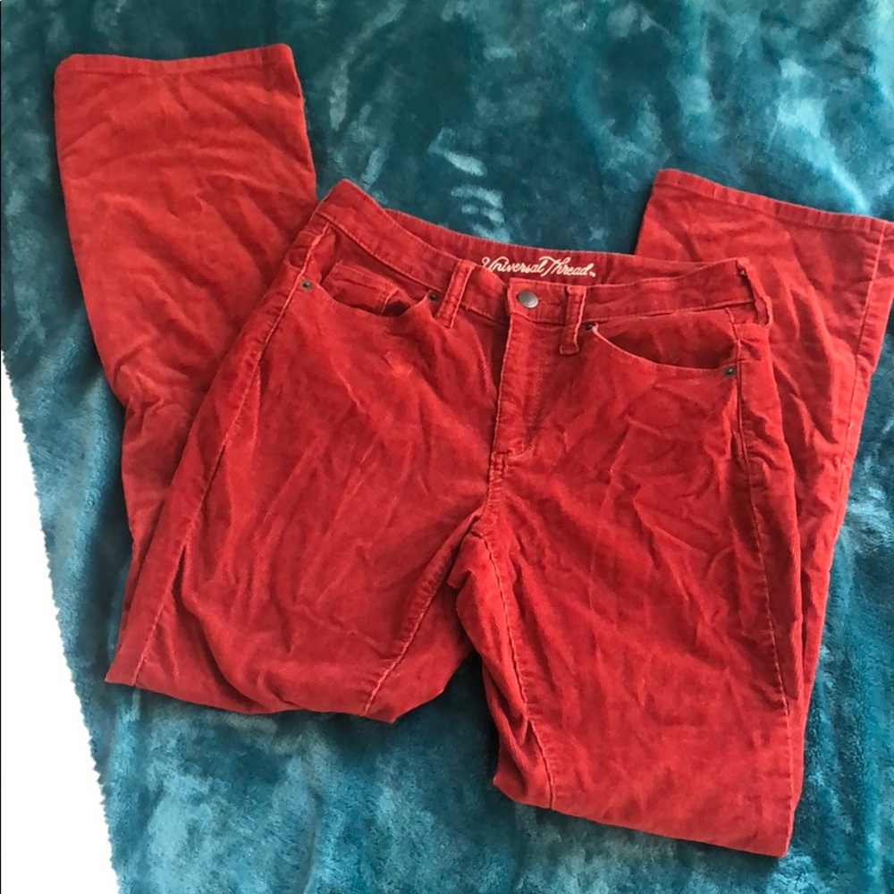 Red corduroy bootcut pants